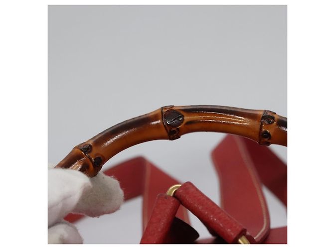 Gucci Vintage Bamboo Suede and Leather Rosso - vista 7