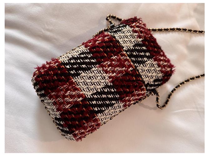 Borsa a tracolla in tweed Chanel Nero Bianco Rosso D'oro - vista 10