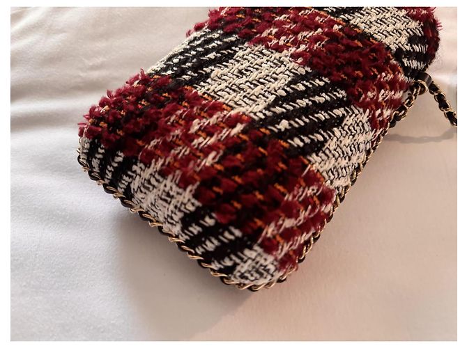 Borsa a tracolla in tweed Chanel Nero Bianco Rosso D'oro - vista 11
