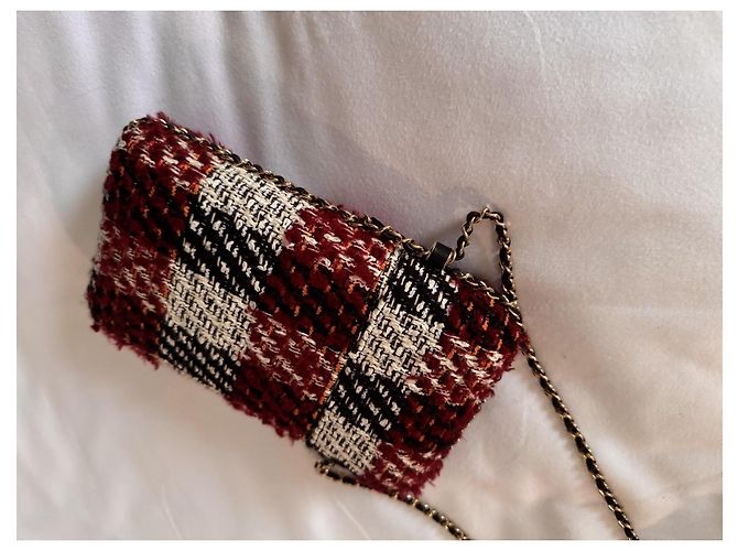 Borsa a tracolla in tweed Chanel Nero Bianco Rosso D'oro - vista 12