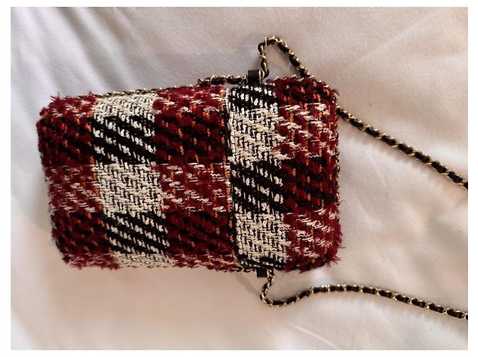 Borsa a tracolla in tweed Chanel Nero Bianco Rosso D'oro - vista 13