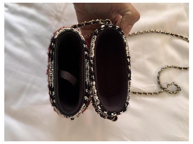 Borsa a tracolla in tweed Chanel Nero Bianco Rosso D'oro - vista 14