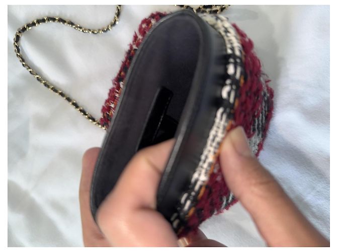 Borsa a tracolla in tweed Chanel Nero Bianco Rosso D'oro - vista 17