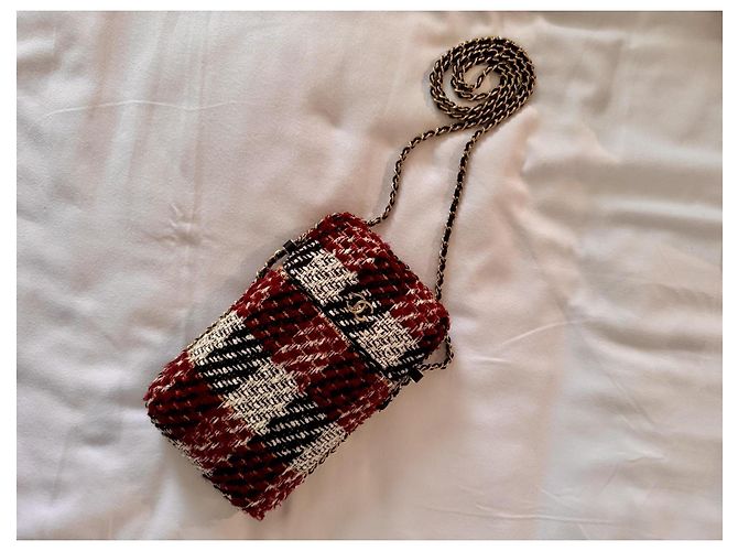 Borsa a tracolla in tweed Chanel Nero Bianco Rosso D'oro - vista 2