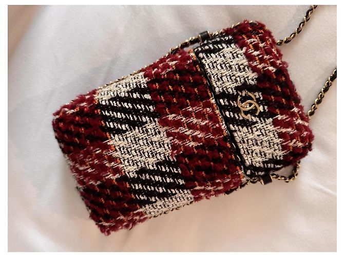 Borsa a tracolla in tweed Chanel Nero Bianco Rosso D'oro - vista 3