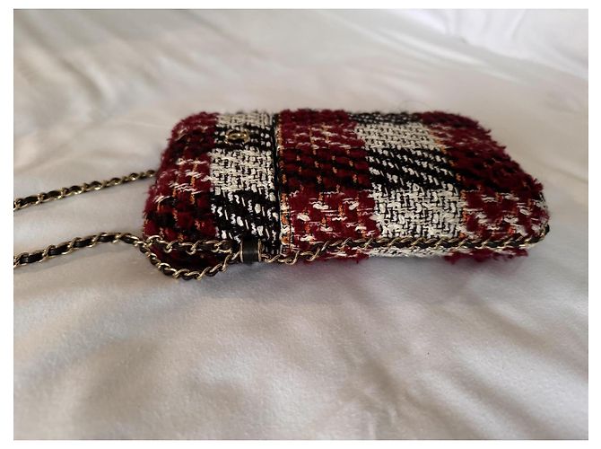 Borsa a tracolla in tweed Chanel Nero Bianco Rosso D'oro - vista 5