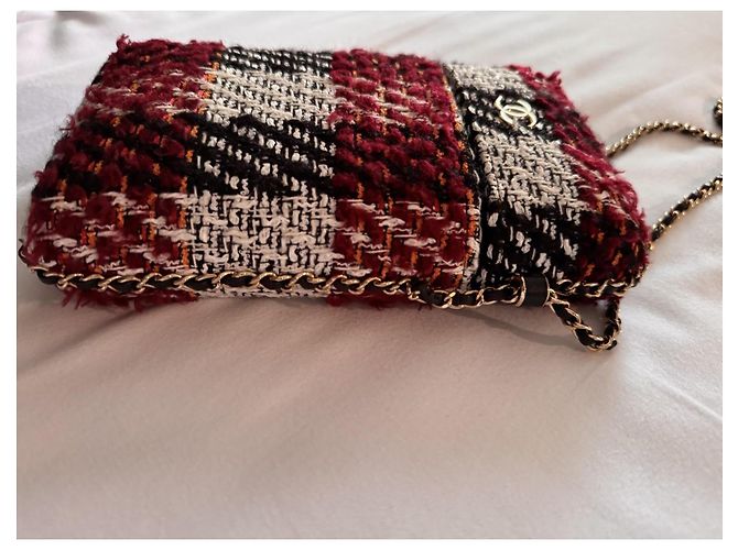 Borsa a tracolla in tweed Chanel Nero Bianco Rosso D'oro - vista 7