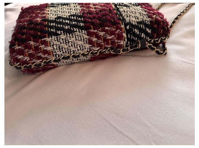 Borsa a tracolla in tweed Chanel Nero Bianco Rosso D'oro - vista 8