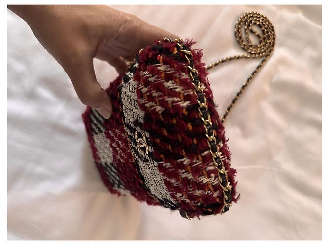 Borsa a tracolla in tweed Chanel Nero Bianco Rosso D'oro - vista 9