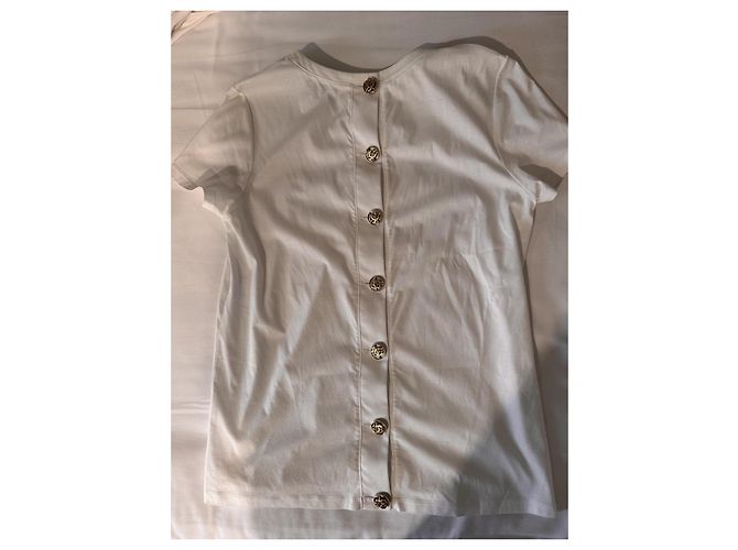 Camiseta de algodón blanca Chanel con botones dorados Blanco - vista 10