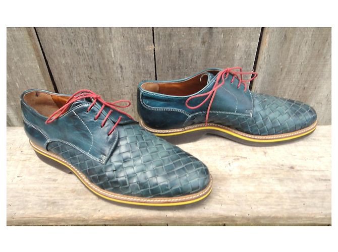 Autre Marque Scarpe Derby Botti Uomo in Pelle Intrecciata Blu Verde - vista 2