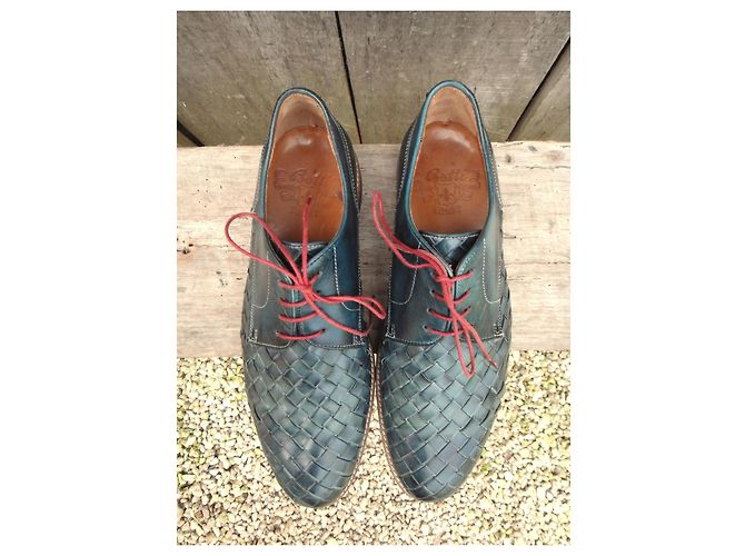 Autre Marque Scarpe Derby Botti Uomo in Pelle Intrecciata Blu Verde - vista 3