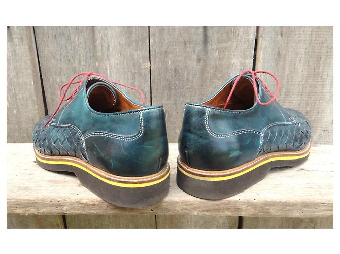Autre Marque Scarpe Derby Botti Uomo in Pelle Intrecciata Blu Verde - vista 4