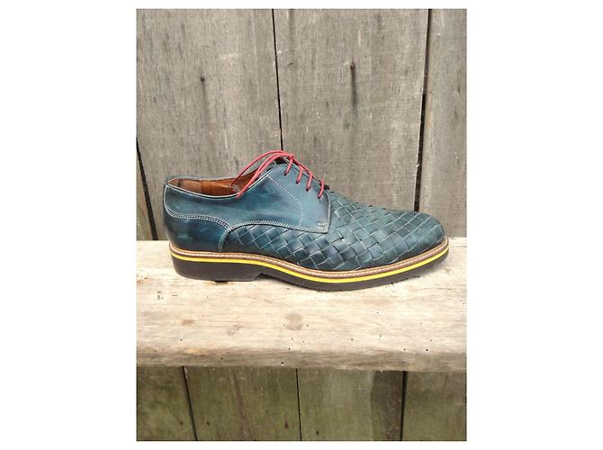 Autre Marque Scarpe Derby Botti Uomo in Pelle Intrecciata Blu Verde - vista 8