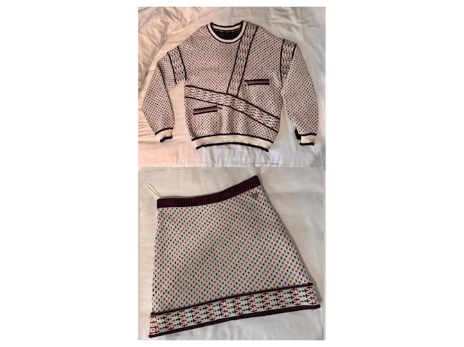 Chanel Strickset - Pullover und Rock Weiß Rot Blau - Ansicht 2