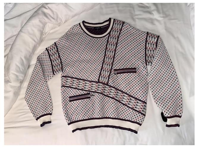 Chanel Strickset - Pullover und Rock Weiß Rot Blau - Ansicht 3