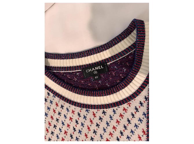 Chanel Strickset - Pullover und Rock Weiß Rot Blau - Ansicht 7