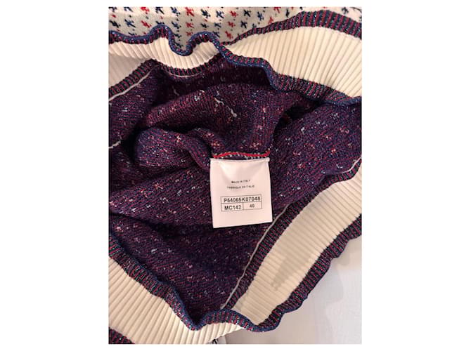 Chanel Strickset - Pullover und Rock Weiß Rot Blau - Ansicht 8