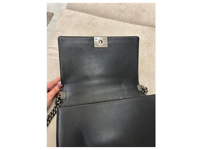 Chanel Boy Flap Borsa a spalla in pelle di agnello trapuntata argento Nero - vista 6
