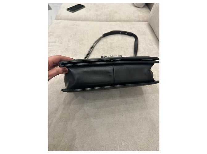 Chanel Boy Flap Borsa a spalla in pelle di agnello trapuntata argento Nero - vista 7