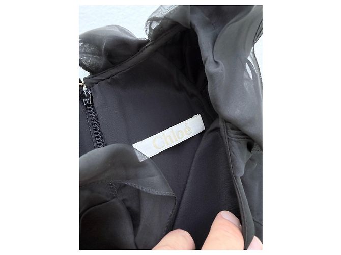 Chloé Schwarzes Kleid aus Seidenmischung mit Rüschen Größe 36 - Ansicht 7