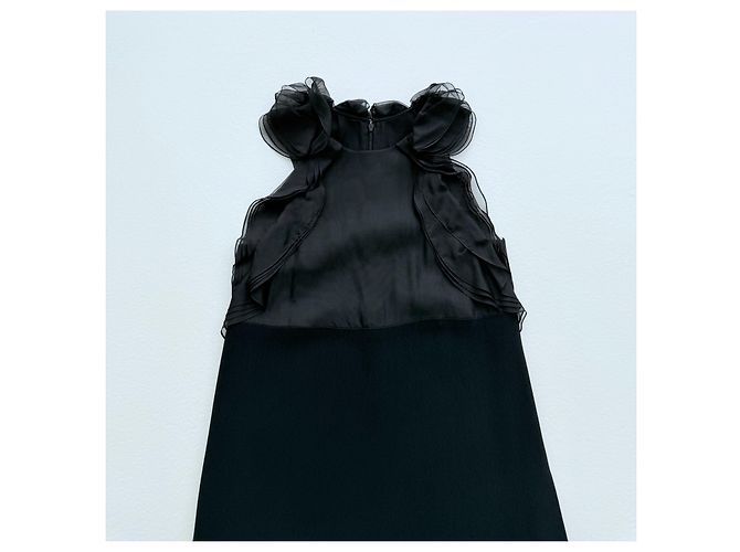 Chloé Schwarzes Kleid aus Seidenmischung mit Rüschen Größe 36 - Ansicht 9