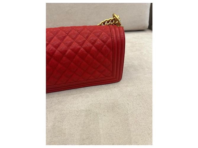 Chanel Borsa Boy Flap Rossa in Pelle Caviar Rosso - vista 10
