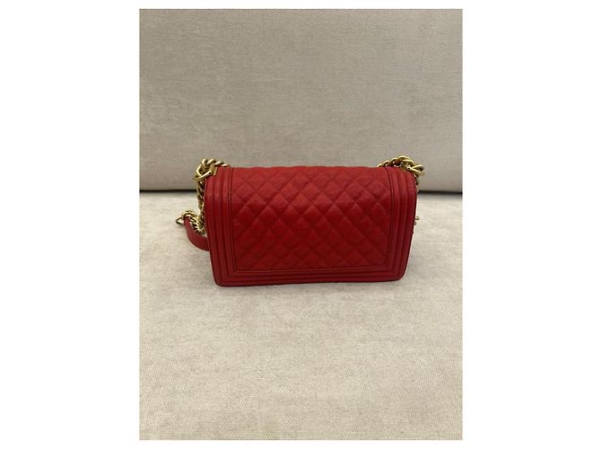 Chanel Borsa Boy Flap Rossa in Pelle Caviar Rosso - vista 2