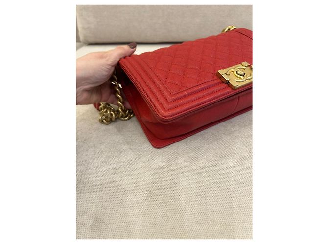 Chanel Borsa Boy Flap Rossa in Pelle Caviar Rosso - vista 5