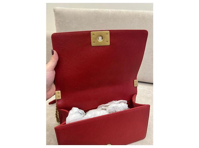Chanel Borsa Boy Flap Rossa in Pelle Caviar Rosso - vista 6