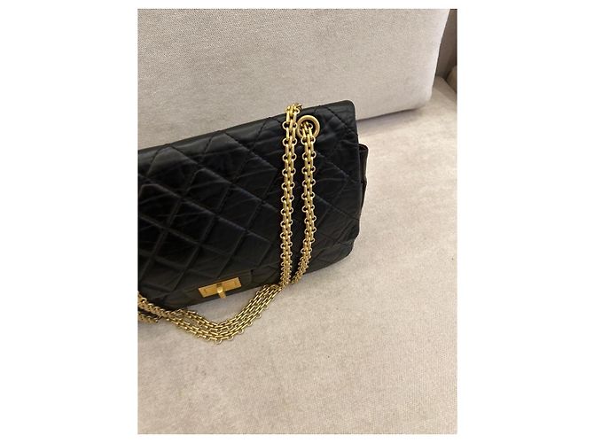Chanel 2.55 Borsa a tracolla in pelle nera trapuntata con finiture dorate Nero - vista 2