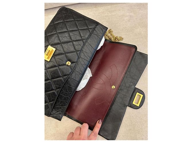 Chanel 2.55 Borsa a tracolla in pelle nera trapuntata con finiture dorate Nero - vista 9