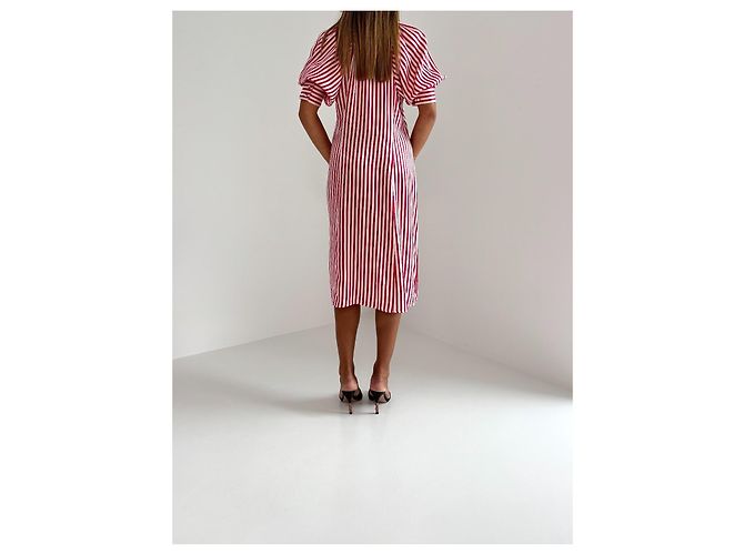 Autre Marque Maggie Marilyn Seiden Hemdkleid gestreift rot weiß - Ansicht 11
