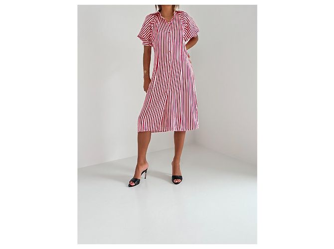 Autre Marque Maggie Marilyn Seiden Hemdkleid gestreift rot weiß - Ansicht 2