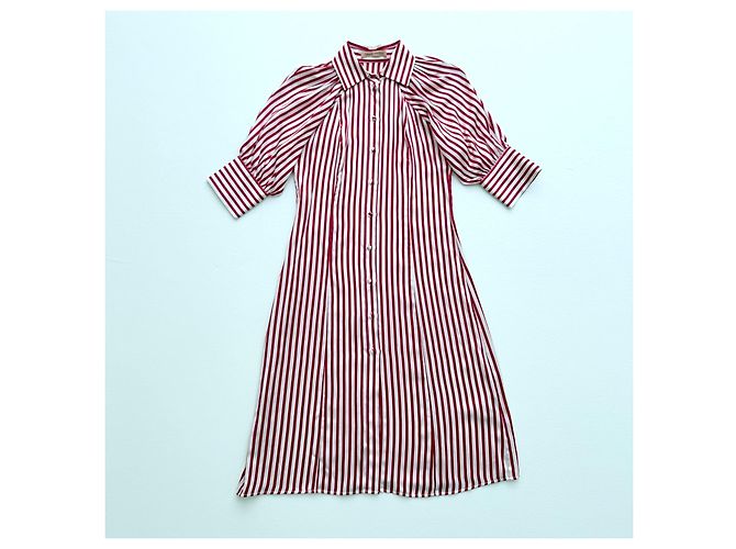 Autre Marque Maggie Marilyn Seiden Hemdkleid gestreift rot weiß - Ansicht 3
