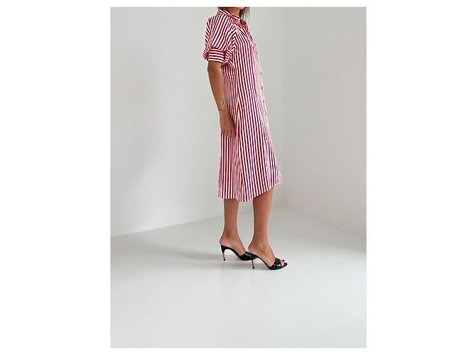 Autre Marque Maggie Marilyn Seiden Hemdkleid gestreift rot weiß - Ansicht 5