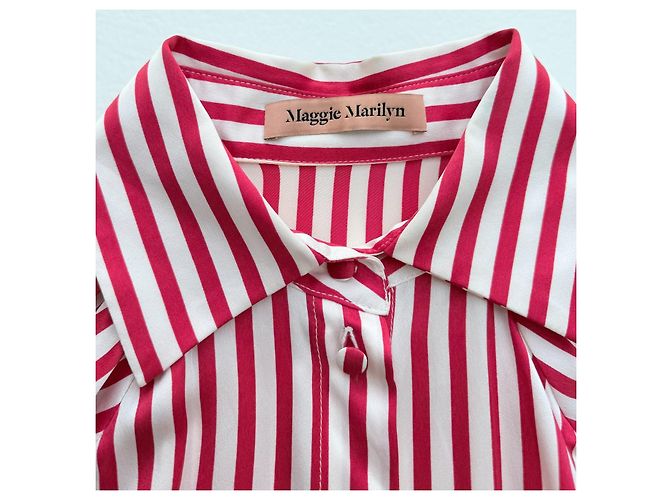 Autre Marque Maggie Marilyn Seiden Hemdkleid gestreift rot weiß - Ansicht 7