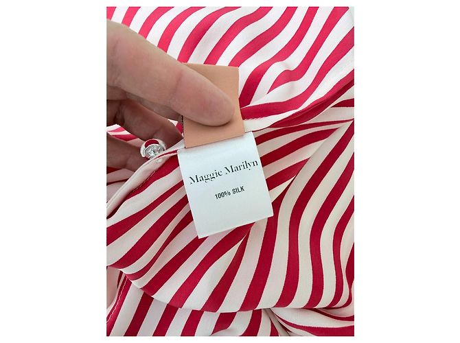 Autre Marque Maggie Marilyn Seiden Hemdkleid gestreift rot weiß - Ansicht 9
