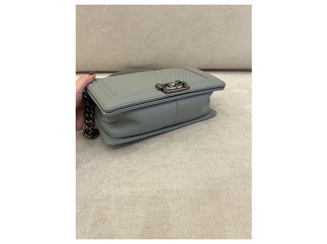 Chanel Boy Flap Borsa in pelle chevron grigia Grigio - vista 9