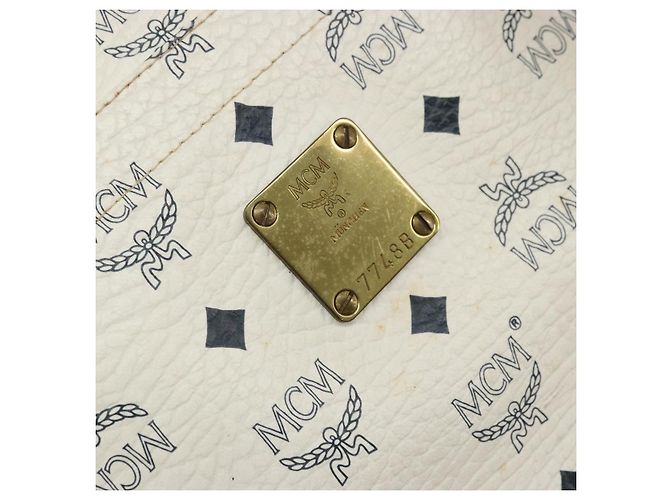 Borsa Tote Vicetos Logogram MCM in PVC Bianco e Oro Auth YKZ1154 D'oro - vista 12