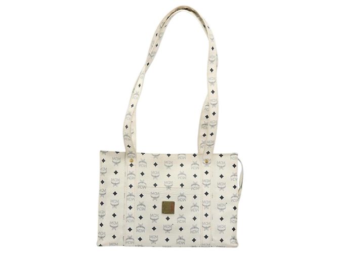 Borsa Tote Vicetos Logogram MCM in PVC Bianco e Oro Auth YKZ1154 D'oro - vista 13