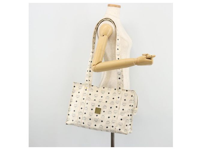 Borsa Tote Vicetos Logogram MCM in PVC Bianco e Oro Auth YKZ1154 D'oro - vista 22