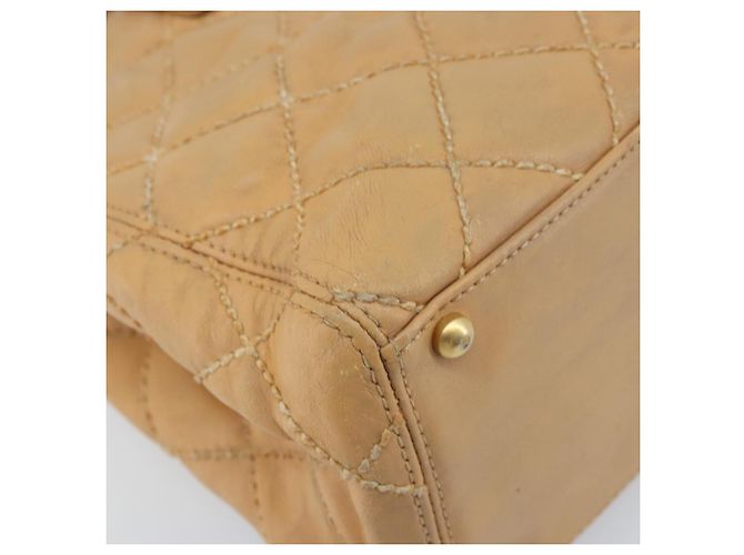 CHANEL Borsa a Mano Wild Stitch Pelle Beige Oro CC Auth AMZ064 D'oro - vista 15