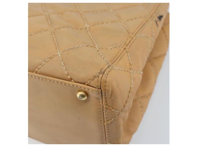 CHANEL Borsa a Mano Wild Stitch Pelle Beige Oro CC Auth AMZ064 D'oro - vista 16