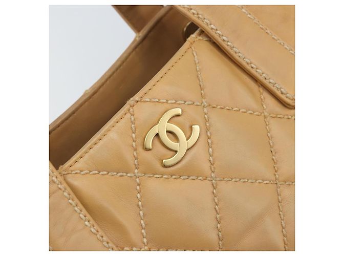 CHANEL Borsa a Mano Wild Stitch Pelle Beige Oro CC Auth AMZ064 D'oro - vista 17