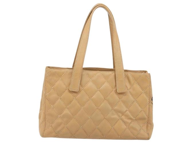 CHANEL Borsa a Mano Wild Stitch Pelle Beige Oro CC Auth AMZ064 D'oro - vista 2