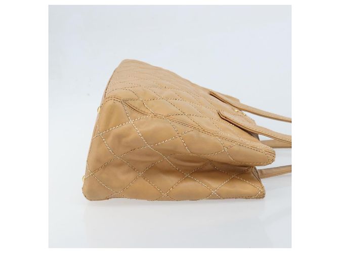 CHANEL Borsa a Mano Wild Stitch Pelle Beige Oro CC Auth AMZ064 D'oro - vista 3