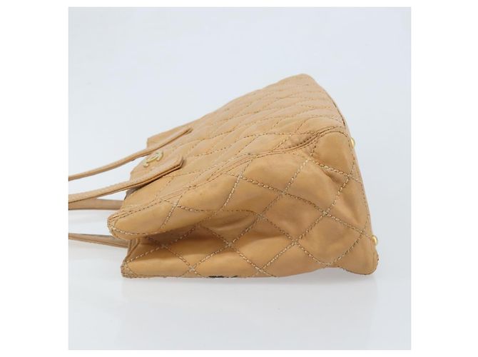 CHANEL Borsa a Mano Wild Stitch Pelle Beige Oro CC Auth AMZ064 D'oro - vista 4