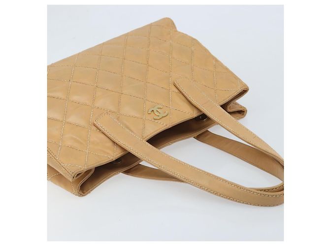 CHANEL Borsa a Mano Wild Stitch Pelle Beige Oro CC Auth AMZ064 D'oro - vista 6
