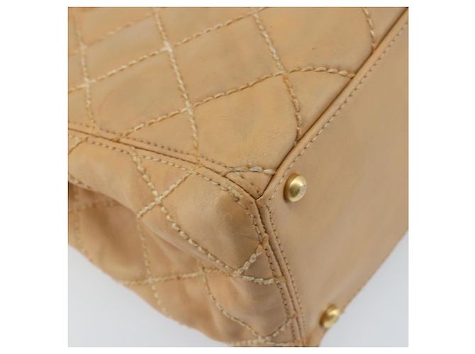 CHANEL Borsa a Mano Wild Stitch Pelle Beige Oro CC Auth AMZ064 D'oro - vista 9